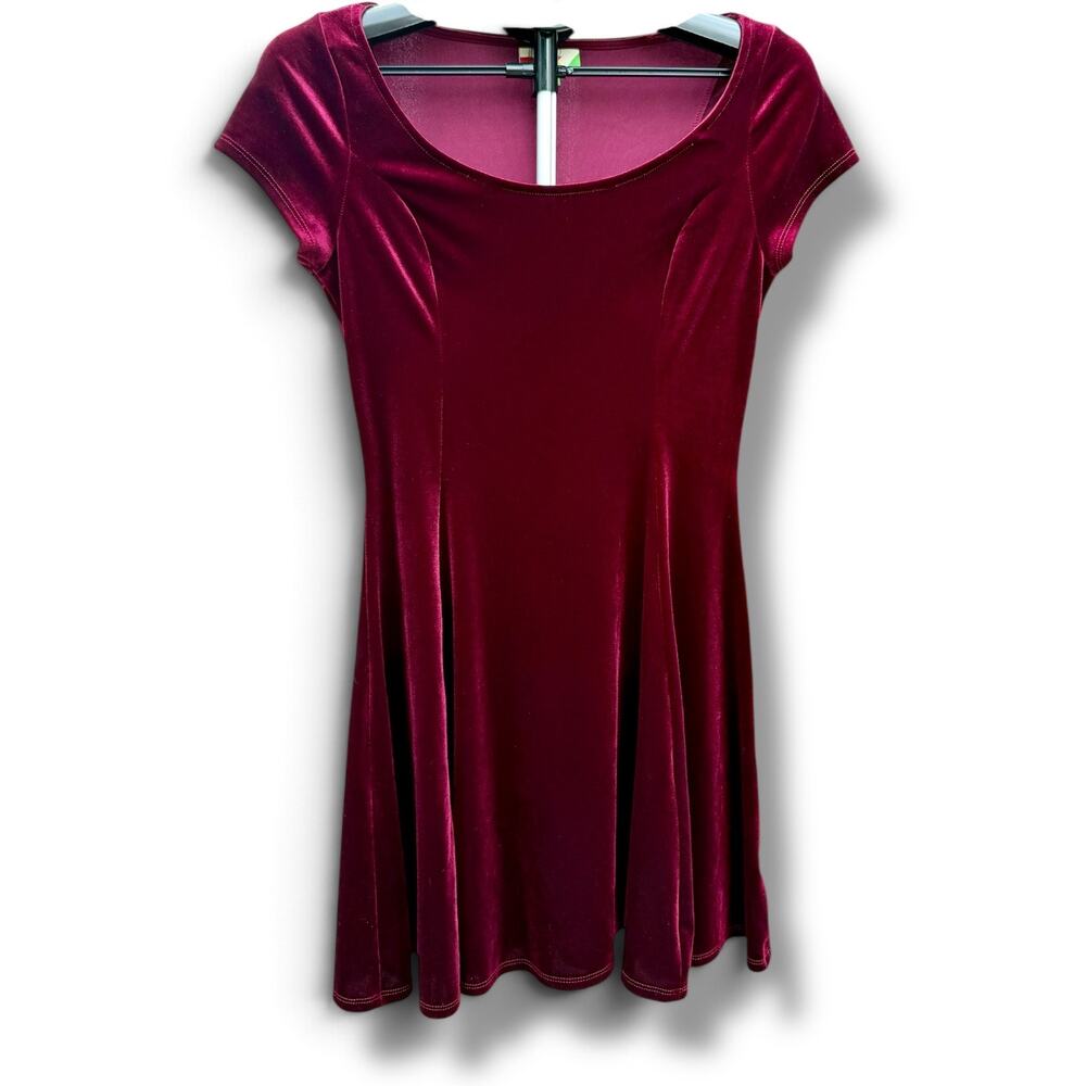 ModCloth Burgundy Velvet Skater Dress Size S 90s Inspired Whimsigoth